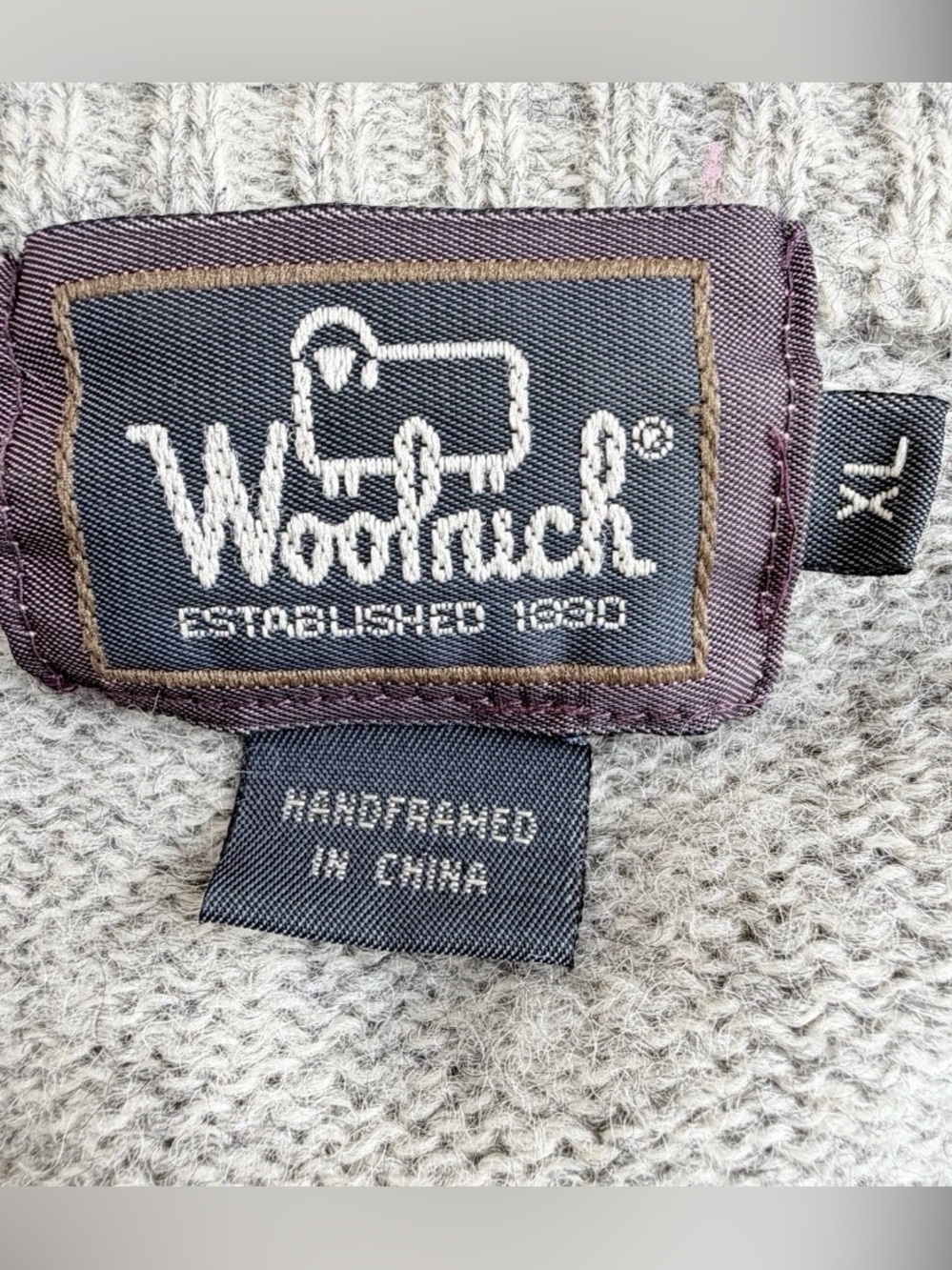 Vintage Woolrich Sweater Women XL Gray Wool Cardigan Fair Isle Deer Mountain 90s - Picture 2 of 13